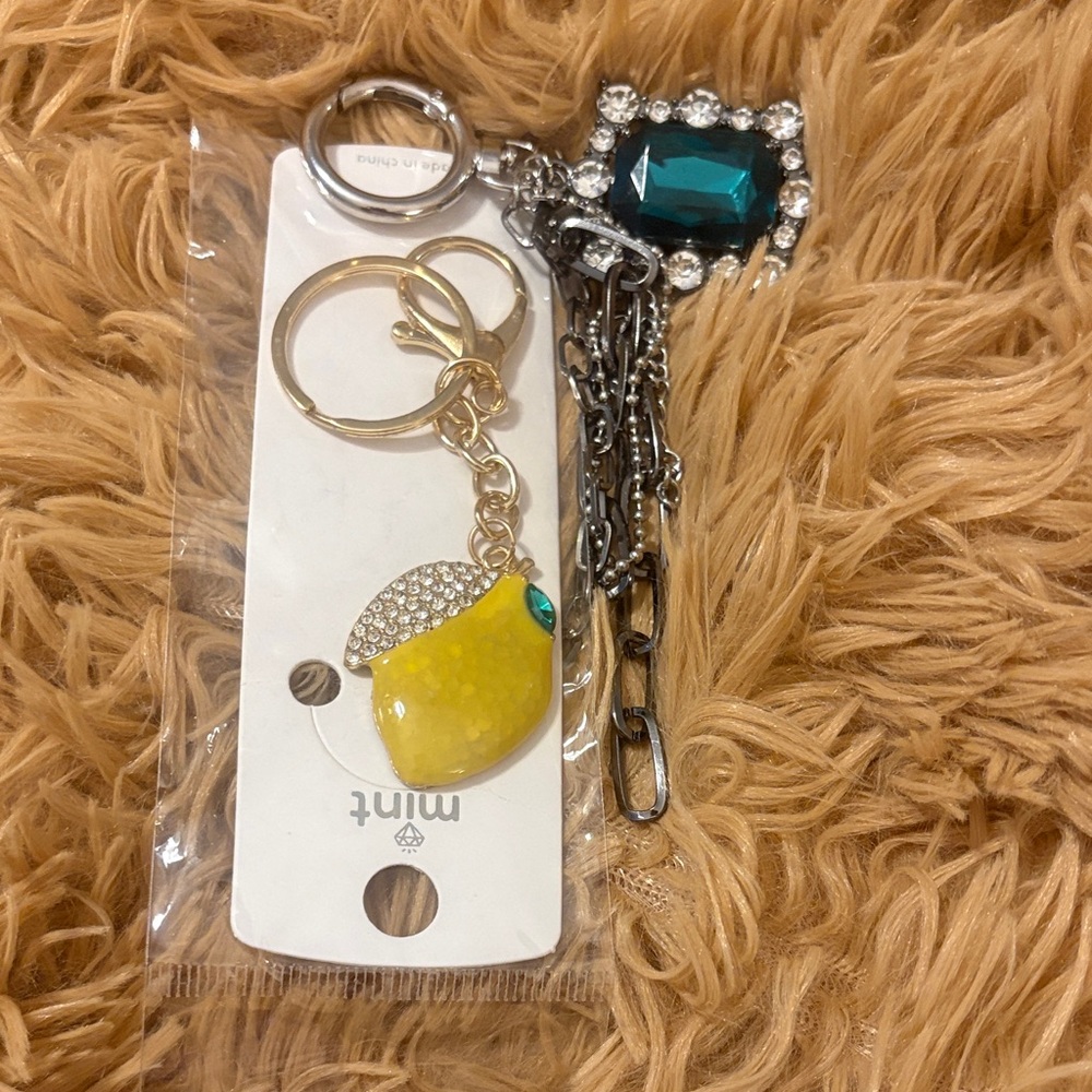 Mint Yellow Lemon Crystal Key & Card Holder /Bag Charm